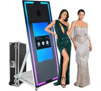 45‘’/65‘’ Mirror Photo Booth(Flight Case) - Support Multiple Languages, Touch Screen Magic Mirror Booth Machine - Mini Pc(I5-8gb+256gb), for Wedding, Party Events,White,65in