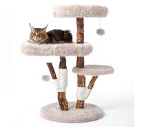 45.7" H Unique Solid Wood Cat Tree for Big Cats Maine Coon (Beige, 45.7" H)