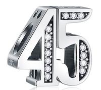 45 Anniversary Charms fits Pandora Charm Bracelet, 925 Sterling Silver 45th Birthday CZ Beads, Number 45 Years Old Gifts for Grandmother/Grandfather/Wedding