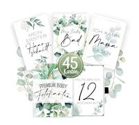 45 Baby Milestone Cards in Eucalyptus Design for Boys and Girls with High-Quality Packaging by Cozy Racoon - Milestone Cards as a Gift for Birth, Baby Shower, Pregnancy