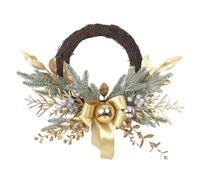 45 cm/17.72 inches Gold Christmas Wreath, Artificial Front Door Garland, Half Rattan Window Hanging Ornament, Xmas Home Decorations Pine Cones Silver Berries, Winter Wreath Decor