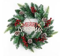 45 cm / 18 inch Christmas Hanging Wreath, Large Artificial Decoration with Frosted Snow Effect, Berries & Pinecones Christmas Wreath for indoors and outdoors