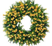 45 cm Door Wreath, Spring Summer Wildflower Wreath, Decorative Garland for Front Door, Large Artificial Eucalyptus Wreaths with Flowers for Farmhouse, Door Home Door Wreaths Outdoor