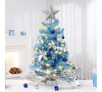 45 cm Mini Christmas Tree, Artificial Christmas Tree Small with Lighting, Christmas Baubles, Star Tree Topper, Christmas Decoration, Christmas Tree with LED for Table, Office, Shop Window (Blue)