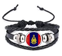 45 Commando Royal Marines Military Black Leather Bracelet And Velvet Gift Bag