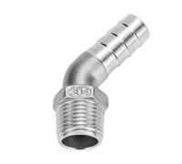45 Degree Elbow Connector, 1/4" 3/8" 1/2" 3/4" 1" 1-1/4" Male to 6mm 8 10 15 20 25 32mm Hose Barb Elbow Stainless Steel Pipe Fitting, 1PCS(304-DN6*8MM)