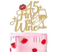 45 Fine as Wine Cake Topper, 45& Fabulous, Legend Since 1981, Happy 45th Birthday Party Decorations Supplies, Red and Gold Glitter