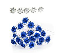 45 Hair Clips for Imitation Diamonds, Wedding, U-Shaped Crystal Clip, Pink Flowers, Bridal Clips, Show, Prom (Blue, White)