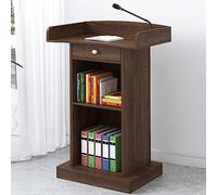 45 Inch Wooden Podium Stand, Floor Standing Lectern with Spacious Drawer, Ideal for Church, Office, School Presentations, Brown Speaking Desk