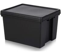 Wham Bam Upcycled Heavy Duty Black 45L Medium Plastic Stackable Storage Box With Lid