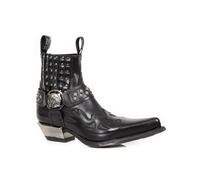 New Rock Mens Studded Black Leather Western Biker Boots-7950-S1 - Size EU 45