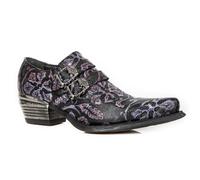 New Rock Mens Vintage Purple Floral Leather Buckle Shoes-7960-S8 - Black - Size EU 45