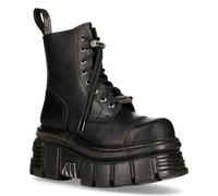 (45) NEW ROCK Black Leather Platform Biker Shoes
