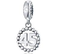 45 Number Bracelet Charms, 925 Sterling Silver Pendant Beads Fit Pandora Charm Bracelets, Necklace, and European Snake Chain, Dangling for Happy Birthday 45th Anniversary 45 Years