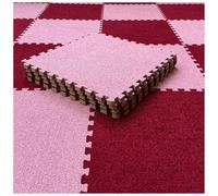 45-Pack Soft Plush Foam Interlocking Carpet Tiles - Non-Slip Washable Fuzzy Floor Mats with Borders for Cozy Home Décor(Wine Red+pink)