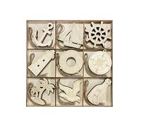 45 Pack Unfinished Nautical Wood Cutouts for Crafts, Wooden Anchor,Sailboat,Ship Wheel,Compass for DIY Project 3.5 Inch 5 Peices Each