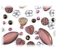 45+ pcs (60g) of Focal Glass Bead Mix with Table-Cut Flower and Butterfly Beads, PG Pink Purple