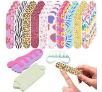 45 Pcs Colorful Floral Nail Files Set, Mini Emory Board with Nail Brush and Finger Toe Separators for Home and Salon, Professional Nail Art Tool for Shaping Artificial Natural Nails and Extensions