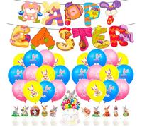 45 Pcs Easter Decorations, Happy Easter Banner, Decorations Bunny Cupcakes Toppers and Paper Decorations for Wall Home Office Classroom Spring Party Decorations