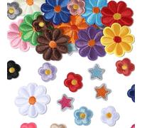 45 PCS Flower Star Iron On Patches, Cute Daisy Floral Embroidery Applique Star Patches Sew On Embroidered Sewing Repair Patch for DIY Hats Clothes Jeans Jackets Tote Bags Shoes Decoration (Multicolor)