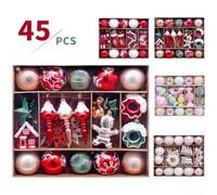 45 PCS Hand Painted Cookie Man Ornaments Set for Christmas Tree Decorations with Sturdy Plastic and Easy Hanging Design (Red Green Brown)