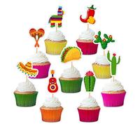 45 Pcs Mexican Fiesta Cupcake Toppers Mexican Cactus Donkey Sombrero Pepper Taco Maraca Guitar Cupcake Toppers Cake Picks for Mexican Themed Cake Decorations Party Decorations