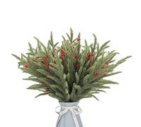 45 PCS Norfolk Pine Branches with Red Berry Stems, 34cm Artificial Christmas Foliage, Real Touch Norfolk Pine Stems for Christmas Wreath DIY Vase Filler Home Decoration