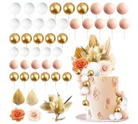 45 Pcs Pink Cake Decorations, Ball Cake Insert Decoration, Palm Leaves Cake Topper, Flower Cake Topper, Dried Flowers for Boho Decor for Wedding Baby Shower Birthday Party