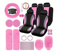45 Pcs Plush Car Accessories Set, Furry Seat Covers Full Set with Steering Wheel Handbrake Gear Shift, Soft Faux Wool Interior Decor for Women Girls,(Pink)