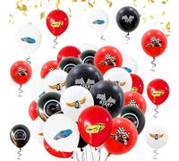 45 PCS Racing Car Birthday Balloon Set - 12 Inch Black Red White Checkered Flag & Car Pattern Latex Balloons for Boys F1 Theme Party Birthday Decorations