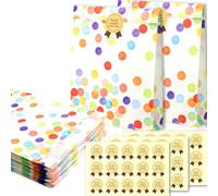 45 Pcs Rainbow Polka Dot Parties Bag, Sweet Dot Paper Grocery Candy Bags with 45 "Hand Made" Stickers, Kraft Paper Party Bags, Party Gift Sweet Bags for Celebration Birthday Wedding Parties