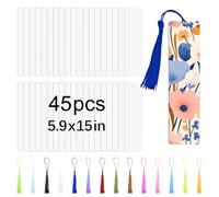 45 Pcs Sublimation Bookmark，5.9"X1.5" X0.65mm Sublimation Bookmark Blank Aluminum Metal Bookmarks Bulk DIY Bookmarks with Hole and Colorful Tassels for Crafts Reading School Office Supplies