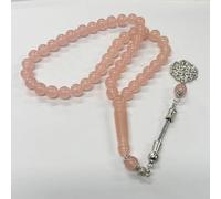 45 Pcs Tasbih Prayer Bead, Glossy Pink Resin Prayer Beads with Woven Pattern, Refined Silver Metal Tassel, Turkish Beads for Meditation, Worship, Counting, Arabic Spiritual Gift for Daily Use