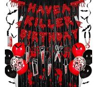 45-Piece Halloween Birthday Party Decorations - "Have a Killer Birthday" Banner, Hanging Swirls, Balloons, Bats, and Wall Stickers for Spooky Scream Horror Party Decor