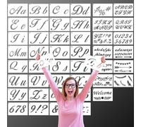 45 Pieces 175 Designs Letter Stencils for Painting on Wood, Art Craft Stencil, Plastic Alphabet Stencils for Crafts Reusable with Calligraphy for DIY (with Metal Ring)