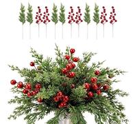 45 Pieces Norfolk Pine Stems | 10.5/7.8 Inch Norfolk Pine Branches with Red Berry Stems | Artificial Norfolk Pine Tree Branches | Christmas Foliage Stems for Vase Filling and Garland Decorations