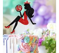 45 Red & Black Sitting Girl Silhouette Cake Topper Decorations with Glamour for Lady 45 Birthday Theme Queen Sexy Party Decor Supplies