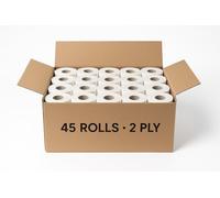 45 Rolls Eco 2-Ply Toilet Paper - Plastic-Free, Recyclable Packaging, Soft & Bulk Value Tissue in Kraft Box - Family & Business Use