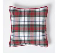 HOMESCAPES - 100% Cotton - MacDuff Tartan Check - Cushion Cover - 45 x 45 cm Square - 18 x 18 Inches - Christmas Red Green White - 100% Cotton sofa Cushion Cover - Washable