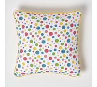 HOMESCAPES - 100% Cotton - Polka Dots - Cushion Cover - 45 x 45 cm Square - 18 x 18 Inches - Multi Colour Orange Red Blue Yellow - 100% Cotton Sofa Pillow Cushion Cover - Washable