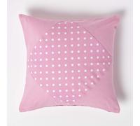 Homescapes Cotton Plain & Polka Dots Cushion Cover in Pink | Size: 45 cm x 45 cm Homescapes Pink 45 cm x 45 cm