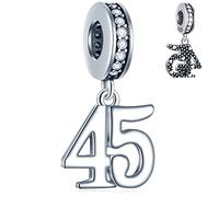 45 Years Anniversary Dangle Charms fits Pandora Mothers Day Bracelet, 925 Sterling Silver 45th Birthday Pendant Beads with CZ, Number 45 Bday Gifts for Wifey/Mom/Lover
