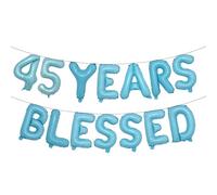 45 Years Blessed Multicolor Glitter Balloon Banner, 45th Birthday/Wedding Anniversary Party Decorations Bunting Sign Backdrops (45 YEARS BLESSED Light Blue)