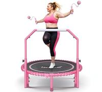 450 LBS Foldable Mini Trampoline for Adults, 40 inch Indoor Fitness Rebounder with U-Shape Adjustable Foam Handle, Quiet Bungee Jump System & Cordless Jump Ropes for Home