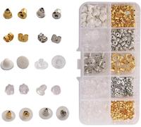450-Piece Assorted Earring Backs Collection - 10 Diverse Styles for Studs, Hoops, and Cuffs, Featuring Plastic, Metal & Silicone Options