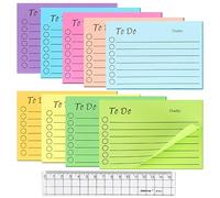 450 Sheet Sticky Notes - To Do List, Colourful Lines, Removable Adhesive Memo Pad, Post-it Notes with Ruler for Home, School, Office (10 x 7 cm)
