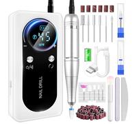 45000 RPM Professional Electric Nail Drill LEDSUUEI, Portable Nail Drill Machine for Acrylic Nails Gel Polishing Removing, Rechargeable Electric Nail File with 13 Bits and LCD Display for Salon Home