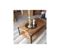 45011 Rustic Coffee Table - Large Vintage Industrial Mango Wood & Steel with Open Shelf (38 x 60 x 100 cm)
