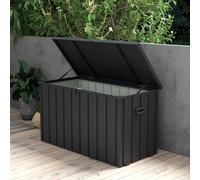 Outsunny 450 Litre Garden Storage Box, Outdoor Storage Box with Wheels and Handles, Lockable Galvanised Steel Outside Deck Box Organiser for Tools, Cushions, Dark Grey