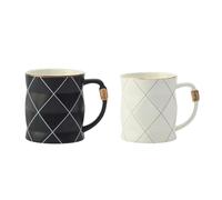 450ml/15oz Nordic Creative Gold Painted Black And White Plaid Ceramic Cup Business Coffee Mug-Set of 2